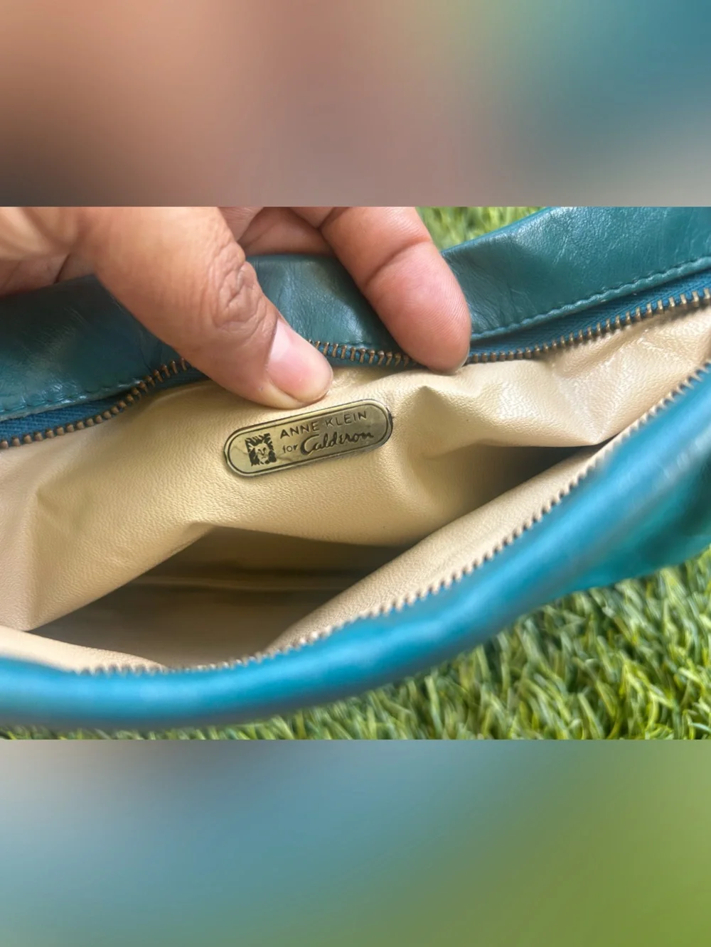 Anne Klein Vintage Teal Leather Cosmetic Pouch